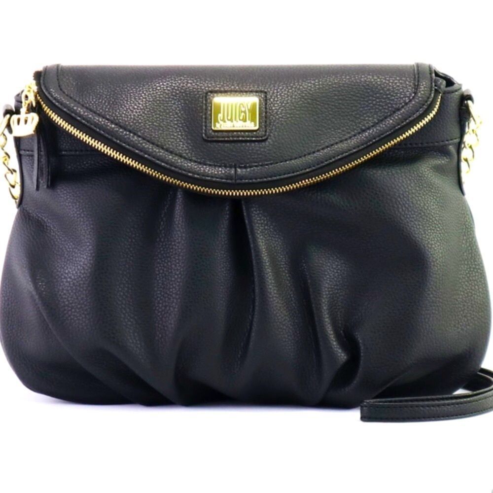 Juicy Couture Rich Pebbled  Black PVC Crossbody Purse/Satchel/Shoulder Bag